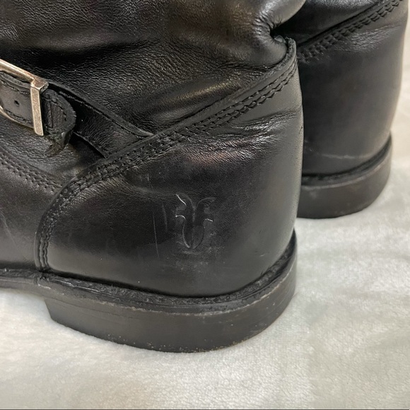 FRYE Shirley Black Tall Buckle Knee High Riding Boots Pull On Leather 6 - Picture 7 of 11